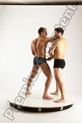 Underwear Fighting Man - Man White Muscular Short Brown Multi angles poses Academic